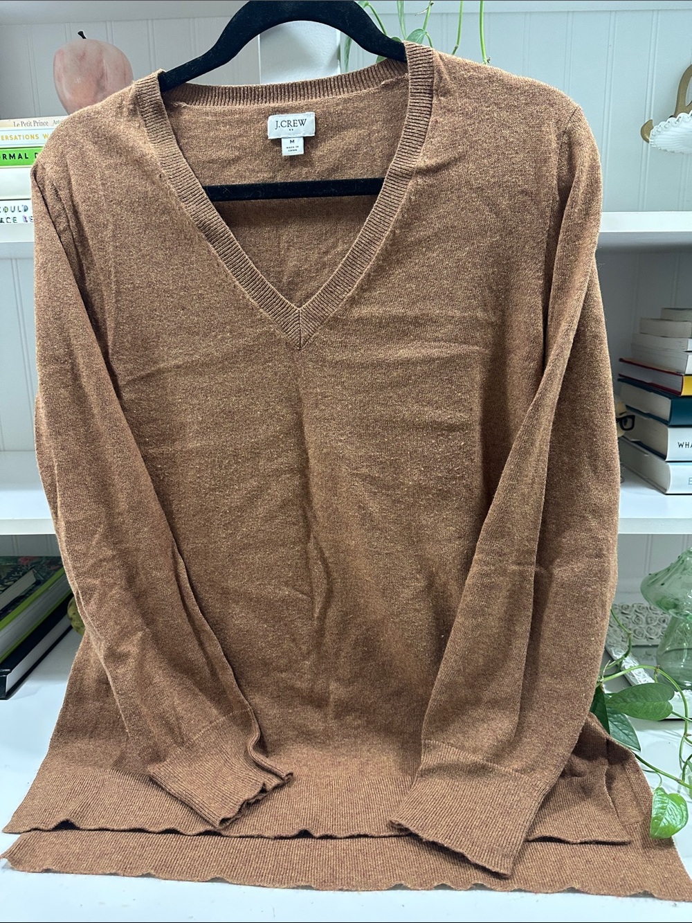J. Crew Women's V-Neck Sweater in Cognac Brown